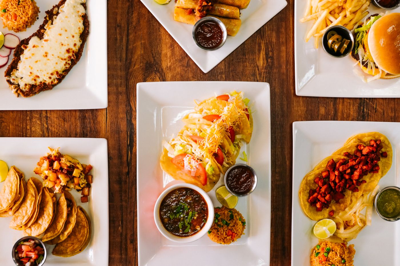 A spread of Mexican dishes from the Hacienda Tapatio menu
