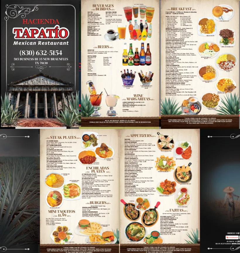 Preview of the Hacienda Tapatio menu pages
